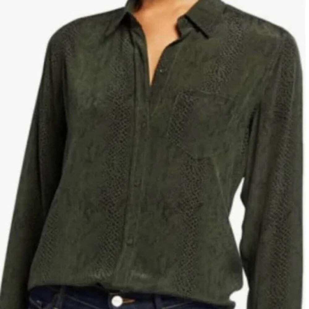 Rails "Kate" Green Python Print Silk Blouse | Med… - image 1